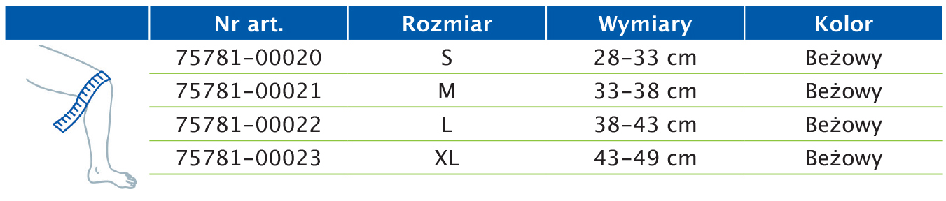 Tabela rozmiarów przedstawiająca wymiary opaski na kolano Actimove Arthritis Care Tabela rozmiarów przedstawiająca wymiary opaski na kolano Actimove Arthritis Care